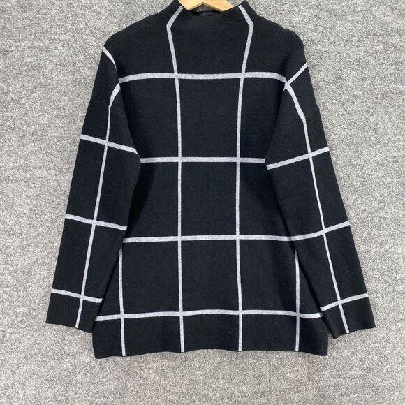 Max Studio Sweater Pullover Women L Large Black Plaid Knit High Neck Long Sleeve - Picture 4 of 9